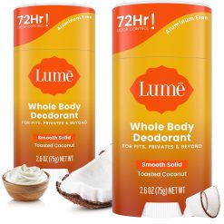 Lume Whole Body Deodorant - Smooth Solid Stick - 72 Hour Odor Control - Aluminum Free.